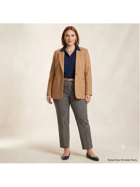 Talbots Chatham Ankle Pants Women's 18 Navy Tan Herringbone Plaid Side Zip Work